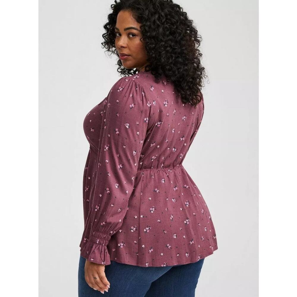 Torrid Babydoll Top Womens Size 1X Sassafras Ditsy Floral Rayon Slub Lace Trim - Picture 5 of 9